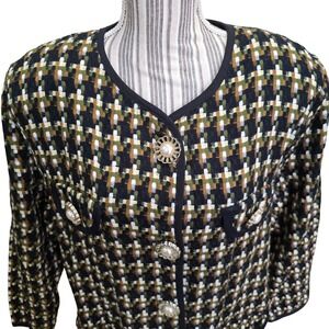 MODE SARA OF CALIFORNIA Boucle Tweed Blazer Jacket Pearl Buttons Womens Large